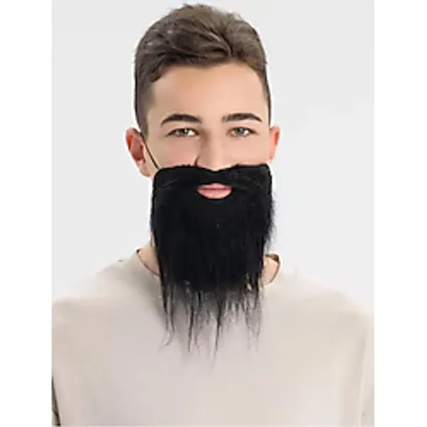 Evgereçlerim Siyah Takma Sakal ve Bıyık Takımı, Peluş Kumaş 20 cm, Lastikli Tutucu