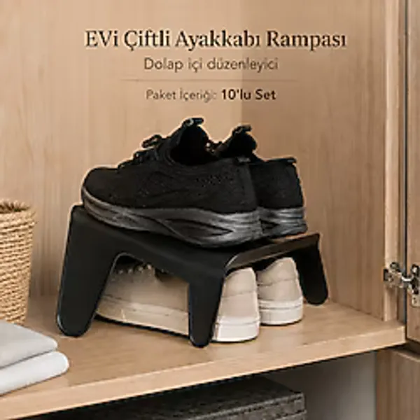 Evi Ev Gereçleri EVİ 10'lu Çiftli Ayakkabı Rampası Dolap İçi Ayakkabı Düzenleyici 20 Çift Kapasiteli