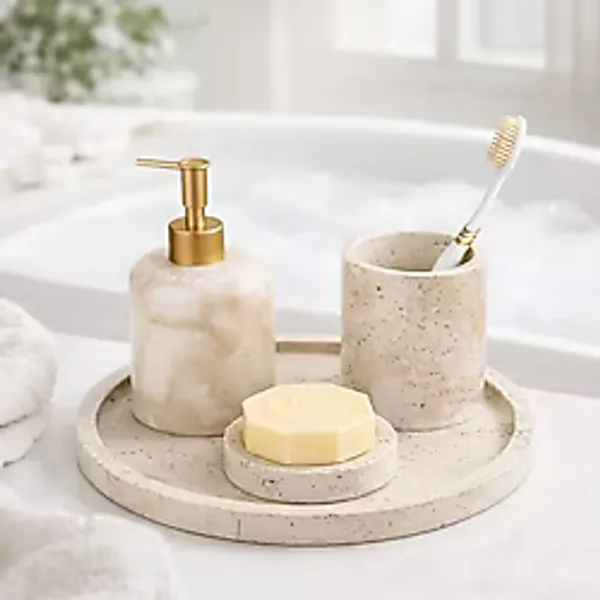 Evidea Bath 5'li Mermer Banyo Seti - Traverten