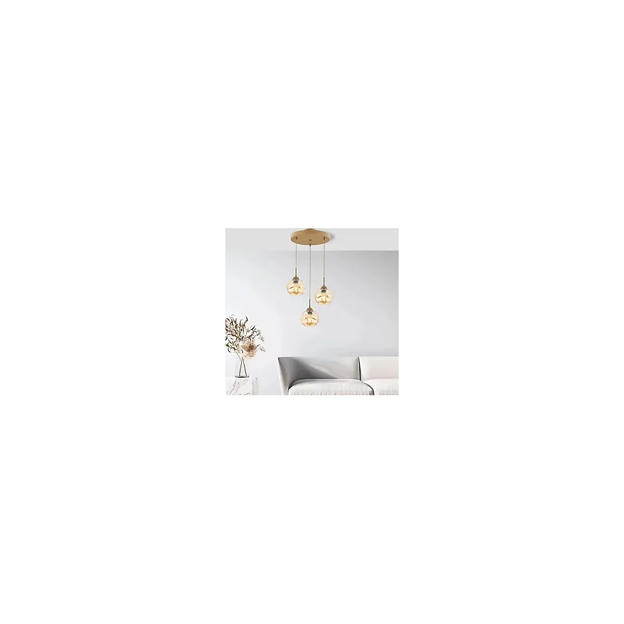 Evidea Lighting Arrakis 3'lü Yuvarlak Modern Sarkıt Avize - Eskitme / Bal Eskitme / Bal