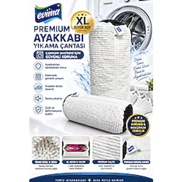 EVİMA Ayakkabı Yıkama Çantası Fermuarlı Beyaz Mikrofiber Koruyucu Çamaşır Filesi