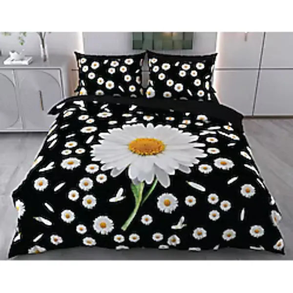 Evine Moda Papatyalar Dijital Baskılı 3D 3 Boyutlu Çift Kişilik Nevresim Takımı Kod: Daisy - Renkli - 200 x 220 cm