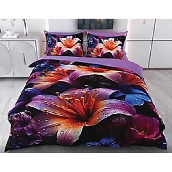 Evine Moda Renkli Çiçekler Dijital Baskılı 3D 3 Boyutlu Çift Kişilik Nevresim Takımı Kod: Acel - 200 x 220 cm