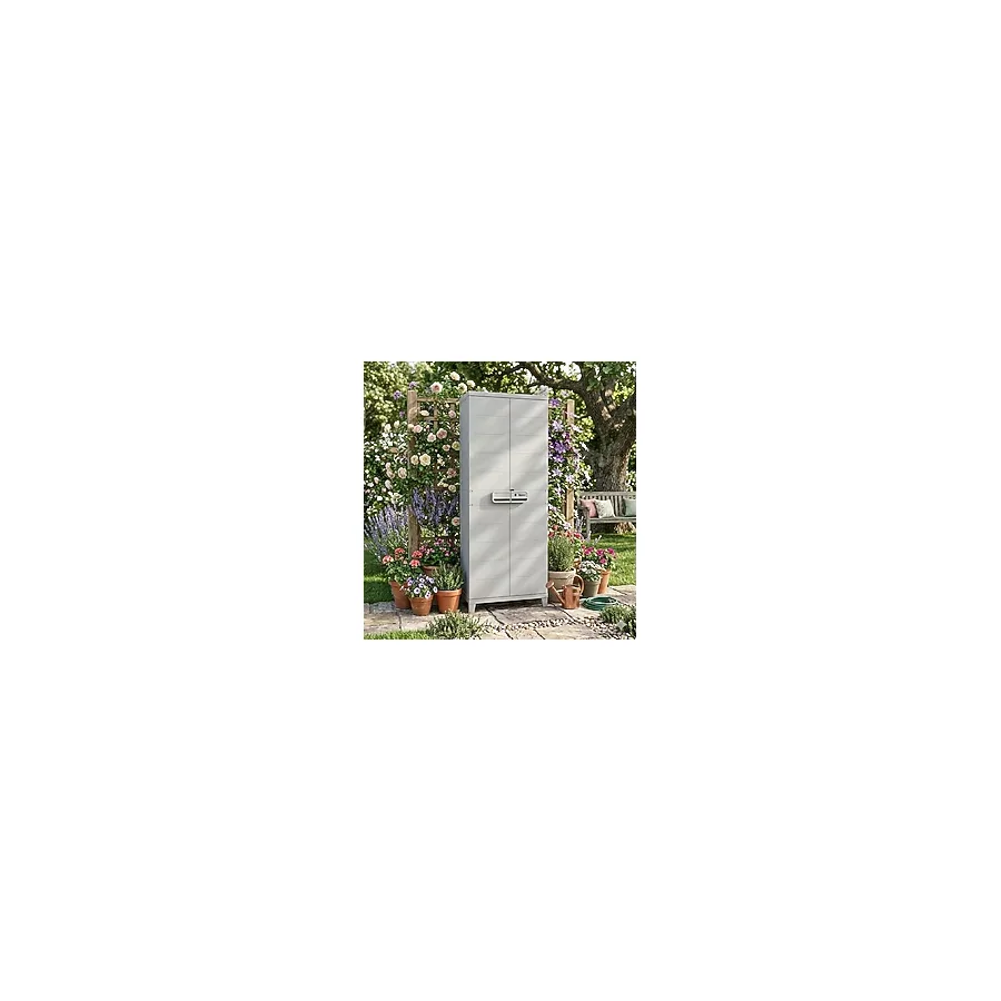 Evinizin Atölyesi Gri 2 Kapılı Büyük Plastik Dolap, Bahçe Dolabı, Balkon Dolabı, Plastik Dolap 66X36X170