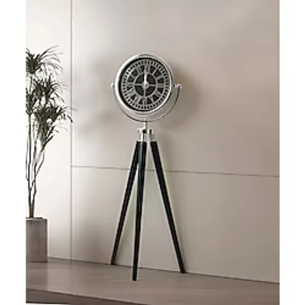 Evistro Tripod Ayaklı Dekoratif Saat Roma Rakamlı Siyah-Krom