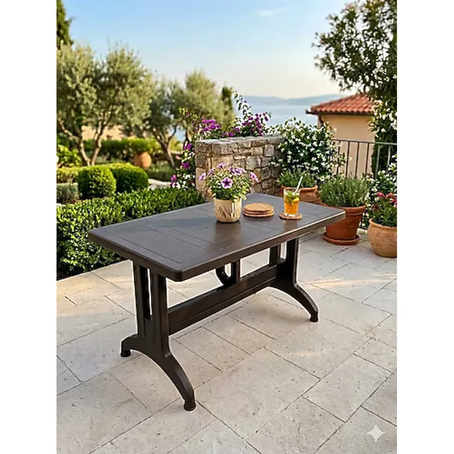 Evko Mobilya Plastik 70X120 Masa, Plastik Masa, Bahçe Balkon Teras Masası, Kare Masa, Dış Mekan Masası - Acı Kahverengi