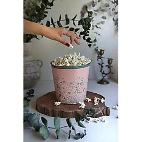 Evle-Metal Popcorn Kutusu - Patlamış Mısır Kovası 13.5 Cm, Botanica (Botanica Pink)