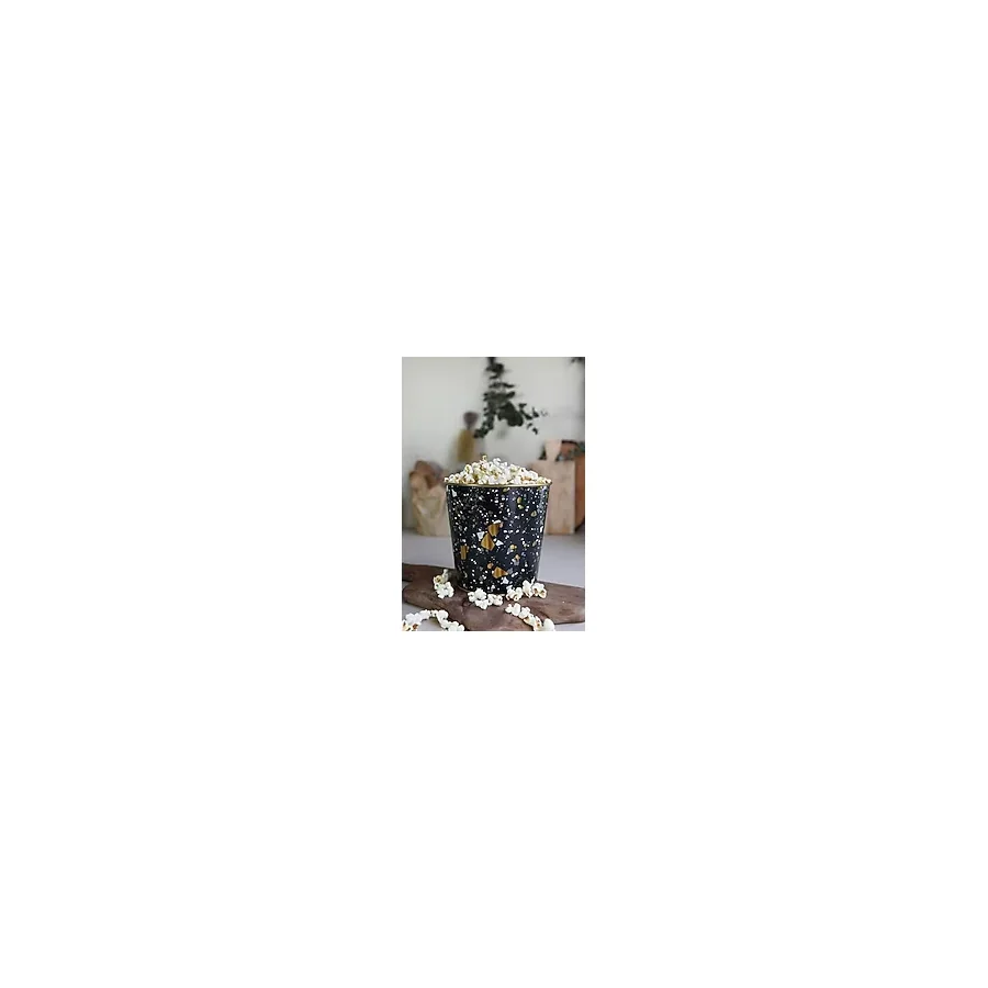 EVLE-Metal Popcorn Kutusu - Patlamış Mısır Kovası 13.5 Cm, Terrazo (Terrazzo Black)