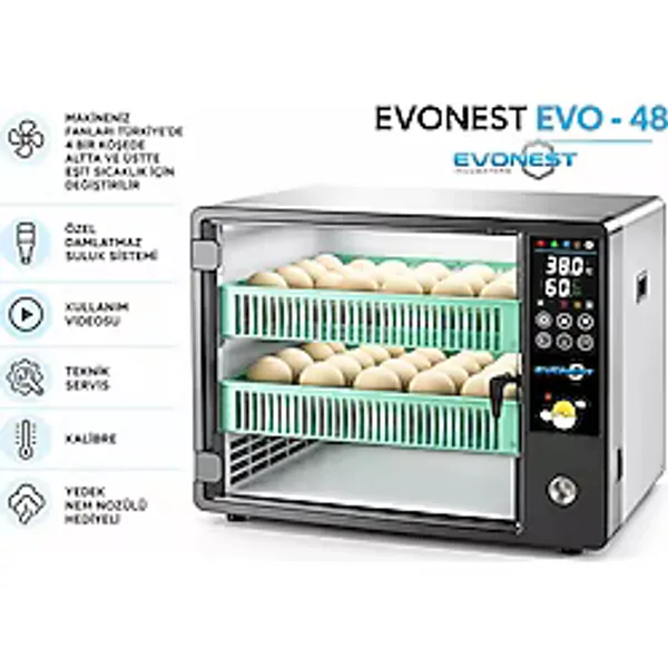 Evonest 48 Yumurtalık Tam Otomatik Hobi Kabin Tip Kuluçka Makinesi Tavuk Ve Kanatlı Yumurtaları