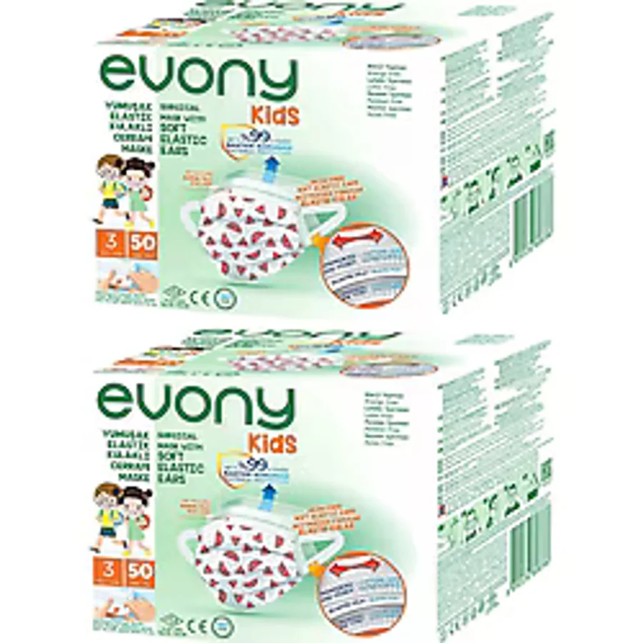 Evony 3 Katlı Filtreli Burun Telli Cerrahi Maske (Kids Çoçuklar İçin) 100 Lü Set (Desenli)