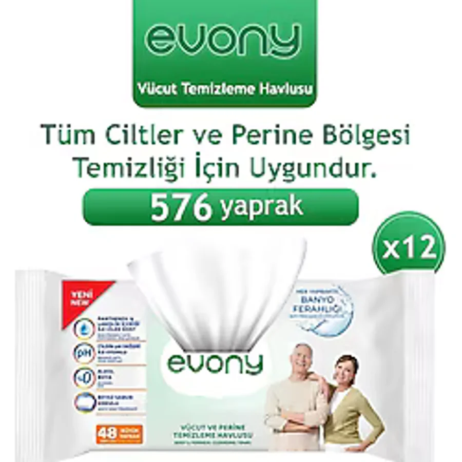 Evony Banyo Ferahlığı 48'li 12 Adet Vücut Temizleme Havlusu