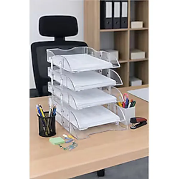 Evrak Rafı 5 Li Şeffaf Masaüstü 1 Paket Plastik Evrak Rafı Masa Üstü Şeffaf Hareketli A4 Dosya Düzenliyici Kağıt Tepsisi