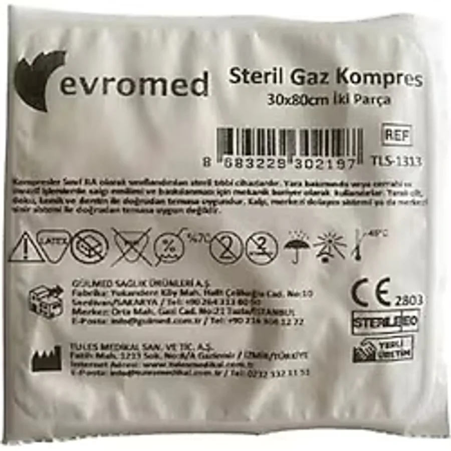 EVROMED Evromed Steril Gaz Kompresi 30 x 80 cm İki Parça