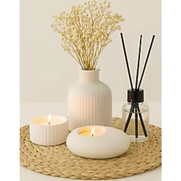 EVROSİ Dekoratif kase içinde Mum,Tealight mumluk,Vazo,Oda kokusu 4lü Set(Altlık ve Çiçek Dahil Değildir)