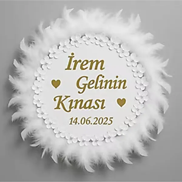 Evsay Isme Özelotriş Süslü Pleksi Yazılı Aplikli Deri Tef Kına Gecesi Gelin Tefi 30CM Vurmalı Müzik Aleti Beyaz