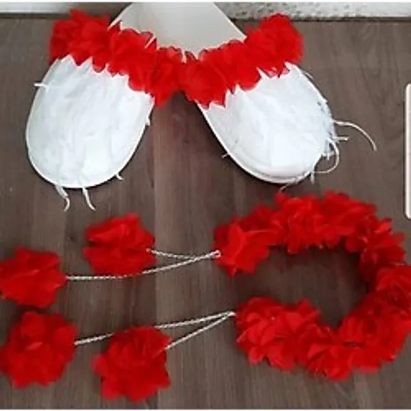 Evsay Sarkan Küpeli Lohusa Tacı Ve Lohusa Terlik Seti Kırmızı