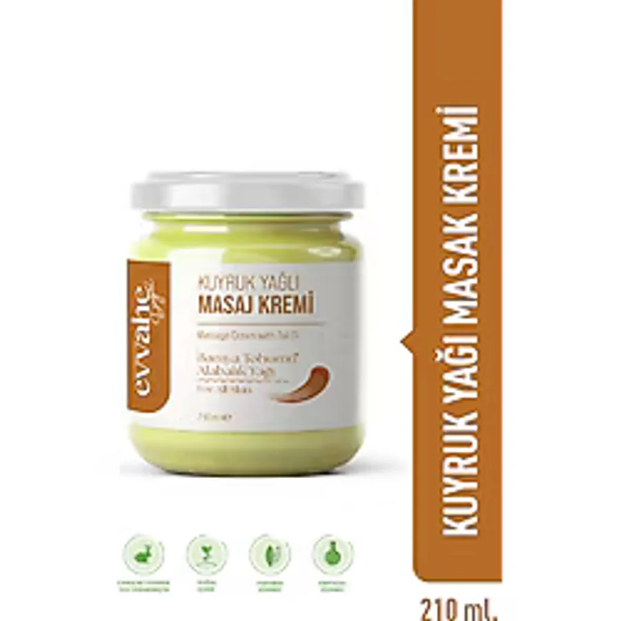 Evvahe Doğal Kuyruk Yağlı Masaj Kremi Ağrı Giderici Etkiyle 210 ml Tüm Cilt Tipleri İçin