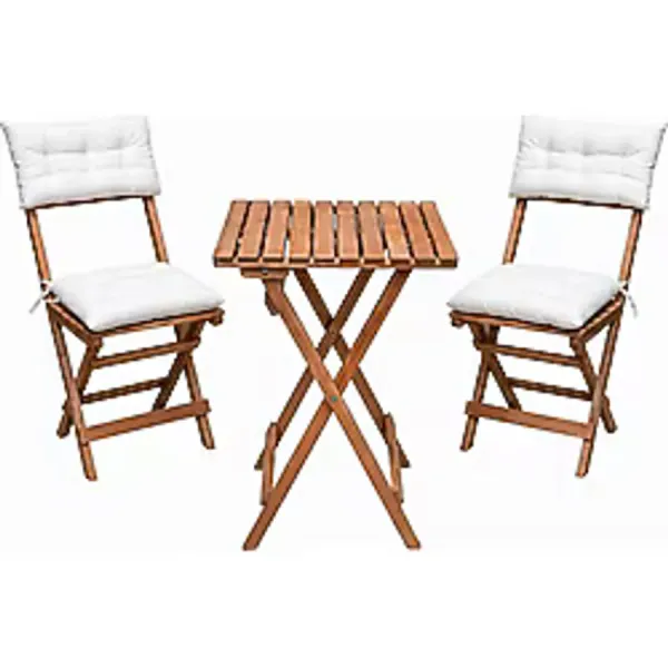 EVVON Ahşap Katlanır Bistro Set 2'li Minderli Balkon Bahçe Mobilyası Doğal Gürgen Ağacı ile Konfor