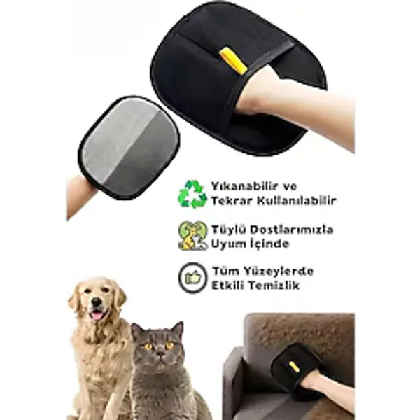 Exelox kedi Köpek Tüy Toplayıcı Çift Taraflı Statik Eldiveni Giysi Halı Elbise Mobilya İçin Statik Tüy temizleme Eldiven Kolay ve Pratik - 01-Siyah