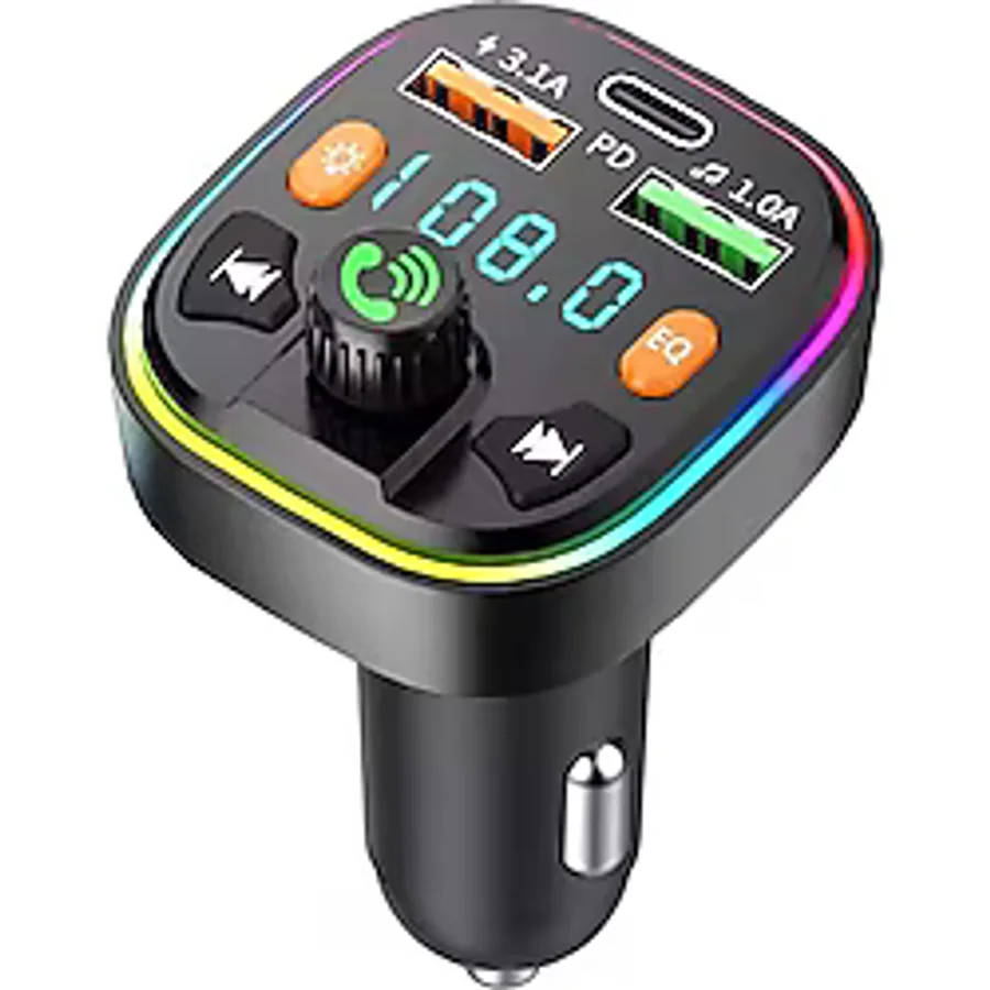 EXENAR Bluetooth Araç Kiti Araç Fm Transmitter Şarj USB TypeC MP3 PD Flash İçin Uygun Çakmaklık Giriş
