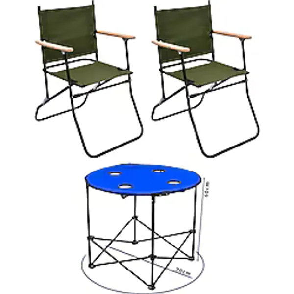 Exent 72x72 cm 2 Kişilik Kumaş Yuvarlak Kamp Masa Sandalye Takımı