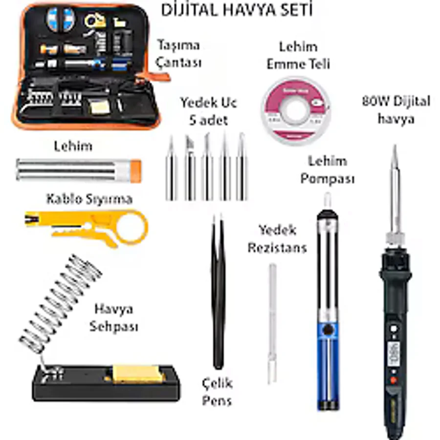 Exeo Dijital Isı Ayarlı Havya Set Lehim Makinesi Seti 80W Taşıma Çantalı