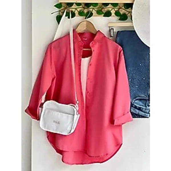 Exit Collection Kadın Abs Boyfriend Uzun Basic Pers Pembesi Pembe Tesettür Gömlek - 2XL - Pembe-01