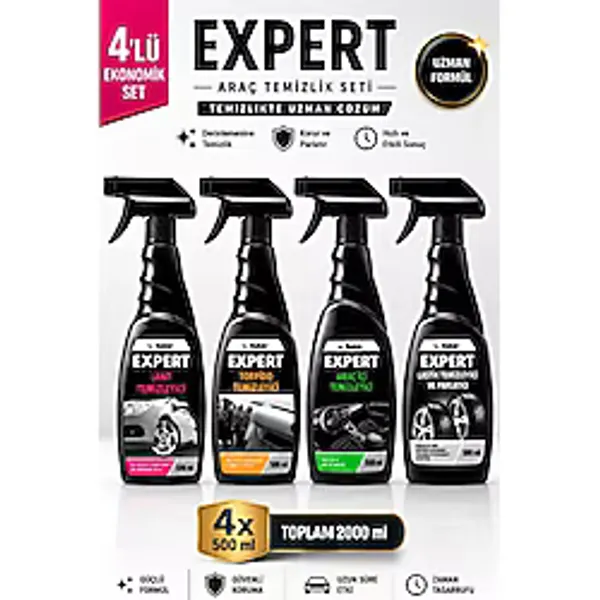 Expert By Fakir Expert 4'lü Oto Temizlik ve Bakım Seti 4X500 ml Jant + Torpido + Araç Içi + Lastik - 2000 ml
