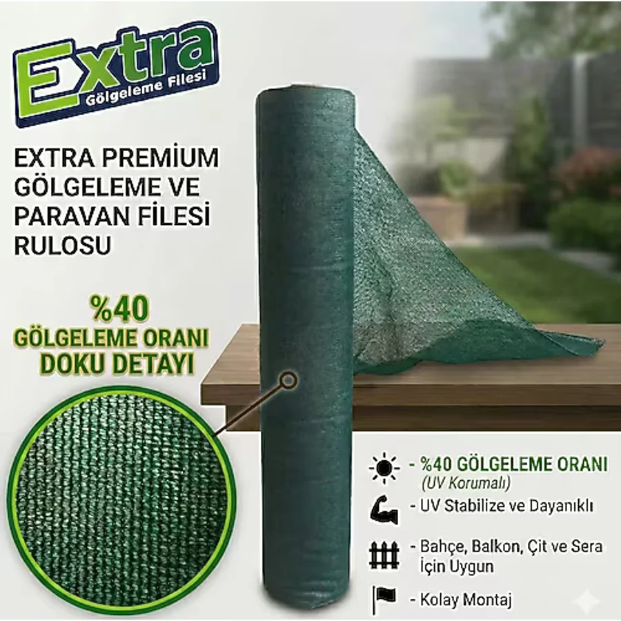 Extra YEŞİL GÖLGELEME FİLESİ %40 GÖLGELEME - 30 GR/M2 - 50 CM. X 5 MT