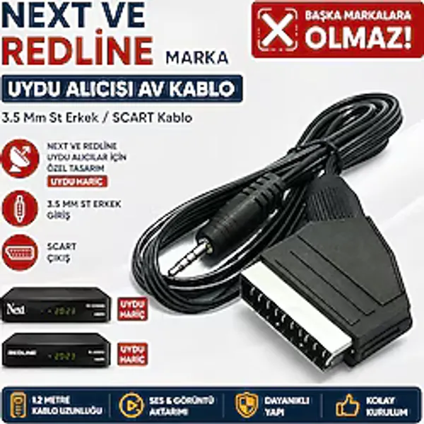 EYE PC Redline Marka Uydulara Uyumlu Uydu Alıcısı Av Kablo 3.5 mm St Erkek/scart Kablo 1.2 Metre Scart To 3.5mm Başka Marka Uydulara Olmaz