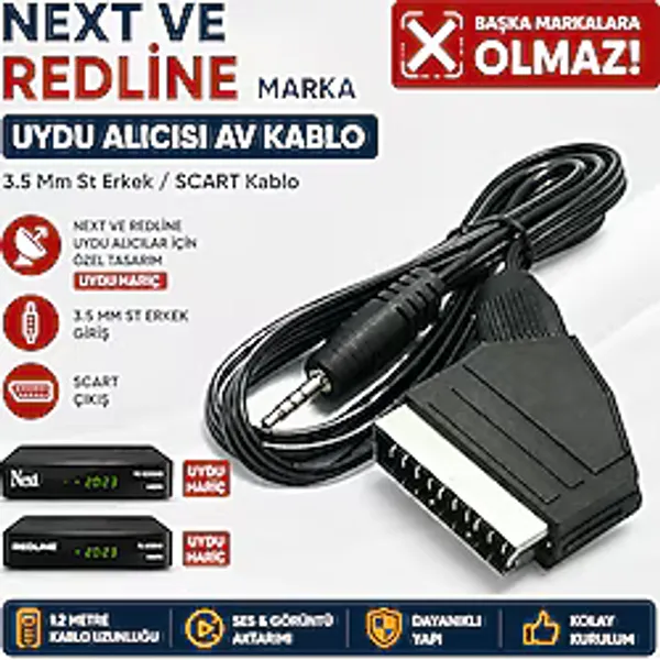 Eye PC Uydu Alıcısı Av Kablo Next Ve Redline Marka Uydulara Uyumlu 3.5 Mm St Erkek/scart Kablo 1.2 Metre Scart To 3.5mm Başka Marka Uydulara Olmaz