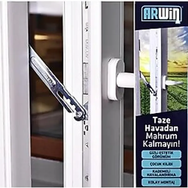 EYMEN YAPI Arwin Sağ Açılım Pencere Kademeli Havalandırma Kolu, PVC Kilidi, Metalik