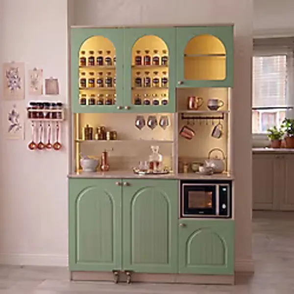 Eymense Hera Kahve Köşesi %100 Mdf Erzak Bölmeli Fırın Dolabı Çok Amaçlı Dolap Bej - Yeşil