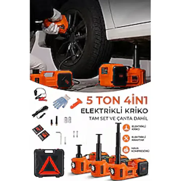EZERE PowerLift Pro 5 Ton Çok Fonksiyonlu Elektrikli Hidrolik Kriko Lift Kaldırma / Kompresör / Bijon Sökme / LED Işık