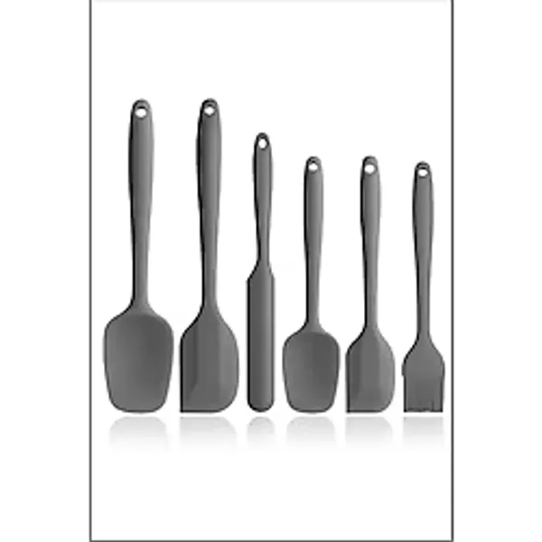 EZMK Ev Gereçleri Silikon Mutfak Seti 6'Lı, Isıya Dayanıklı Yanmaz Yapışmaz Silikon Spatula Seti 6 Parça Gri