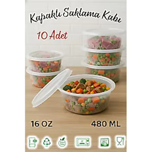 Ezupack 10'lu Yuvarlak Mikrodalga ve Difrize Uygun Saklama Kabı Seti Buzluk Plastik Kap Derin Dondurucu