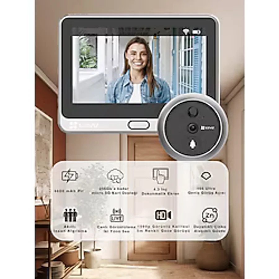 EZVIZ DP2 2K Akıllı Kapı Dürbünü 2K ,Dokunmatik Ekran, PIR Algılama, Çift Yön Görüşme, microSD/Cloud