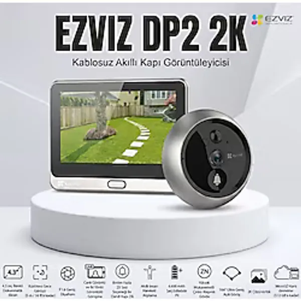 EZVIZ DP2 2K Akıllı Kapı Dürbünü 2K Görüntü Kalitesi, Dokunmatik Ekran, PIR-İnsan şekli Algılama, Çift Yön Görüşme, microSD/Cloud