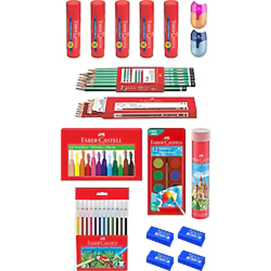 Faber Castell 15 Parça Okul Öğrenci Seti,Boyama Seti,Yazı Seti,Stick Yapıştırıcı,Silgi,Kalemtıraş Donanımlı Set