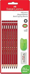 Faber-Castell 8'li Kırmızı Kopya Kalemi + Silgi + Kalemtraş Seti