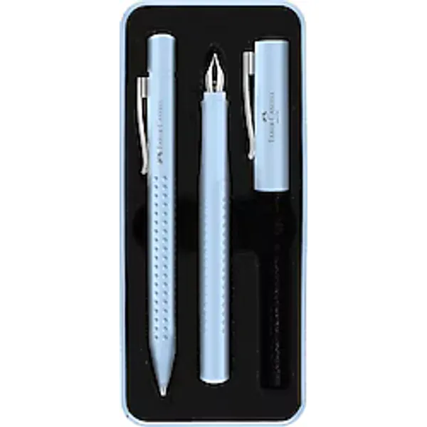 Faber-Castell Grip 2011 Gök Mavisi XB Tükenmez Kalem ve M Uçlu Dolma Kalem Kutulu Hediye Seti