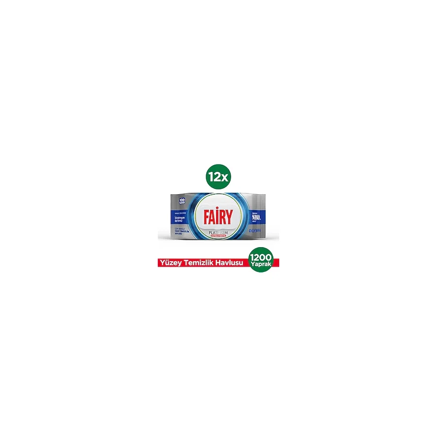 Fairy Platinum Antibakteriyel Yüzey Temizlik Havlusu 100 Yaprak 12 Adet Beyaz Sirke & Karbonat