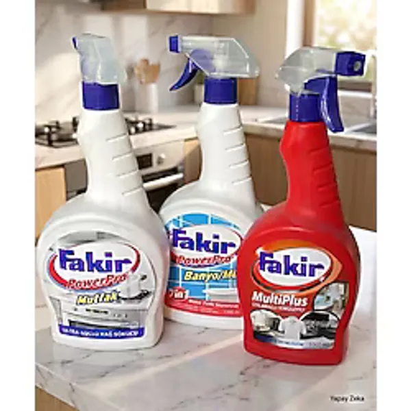 Fakir 3'lü Ev Temizlik Seti - Mutfak Yağ Sökücü, Banyo Temizleyici & Çok Amaçlı Sprey (1000 ml x 3) - 1 Adet