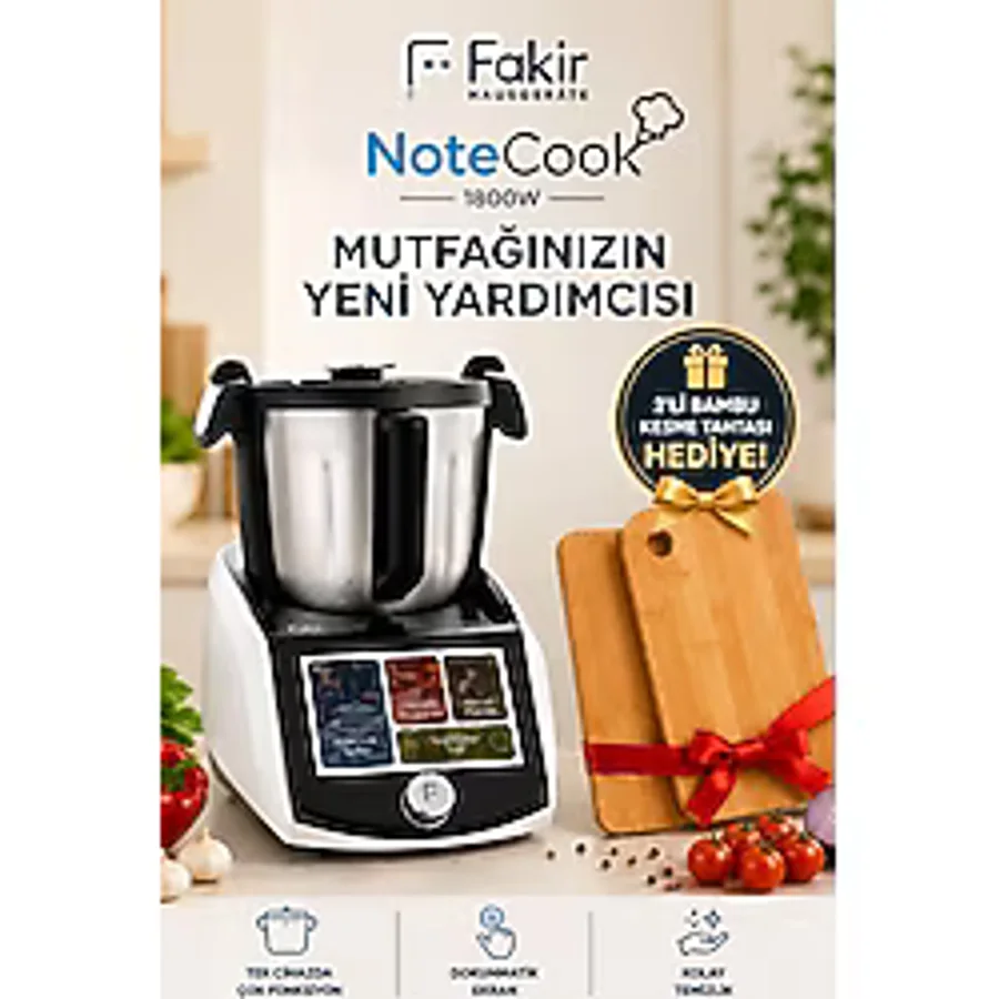 Fakir 5 Lt Çok Fonksiyonlu Elektrikli Pişirici Paslanmaz Çelik Hızlı Yemek Pişirme Makinesi + Ahşap Kesme Tahtası Hediyeli - Siyah