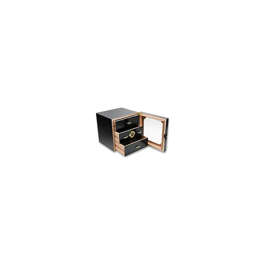 Falconetti Çekmeceli 3 Katlı Siyah Sedir Humidor Puro Kutusu rd10