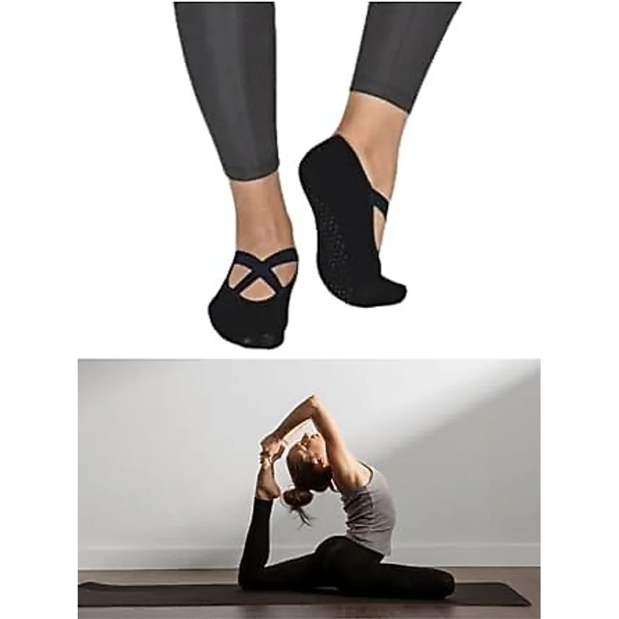 FANİLAM 2 Çift Kaydırmaz Tabanlı Yoga & Plates ve Dans Çorabı - 36 - 40 - Siyah