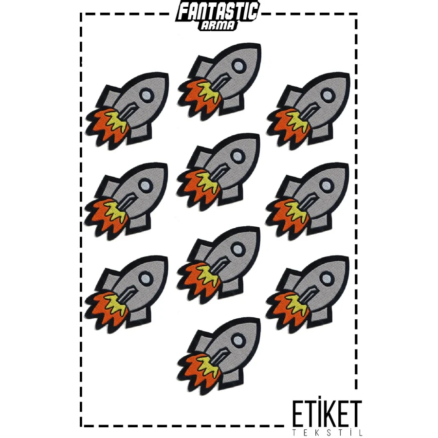 FANTASTIC ARMA 10'lu Paket Ütü Ile Yapışan Dokuma Arma Patch Yama Roket ? Modeli
