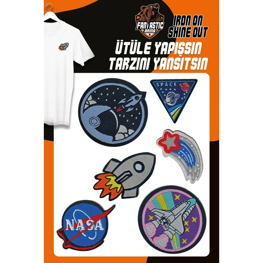FANTASTIC Ütü Ile Yapışan Dokuma Arma Seti Patch Yama Uzay, Nasa, Roket, Space Modeli
