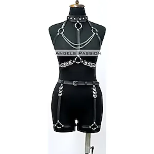 Fantazi İç Giyim Zincirli Erotik Harness Takım - Brf1081