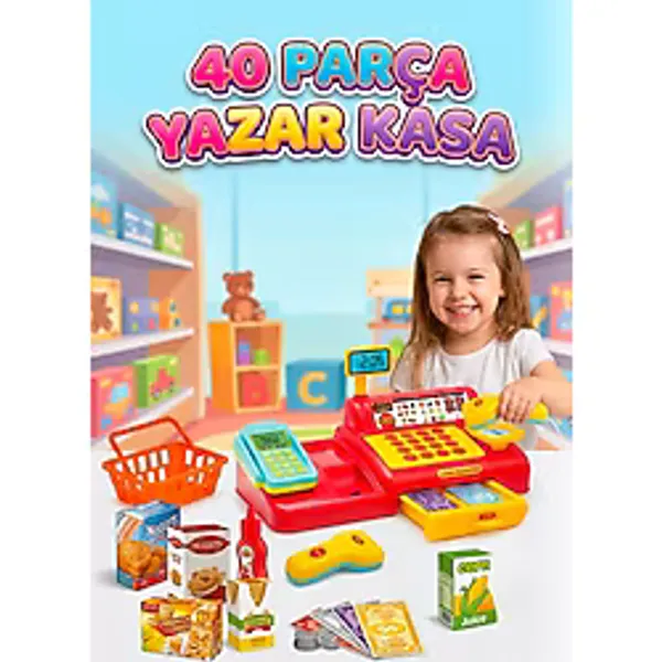 Farbu Oyuncak Shop & Joy Klasik Oyuncak Yazar Kasa ve Süpermarket Oyun Seti - Çok Renkli